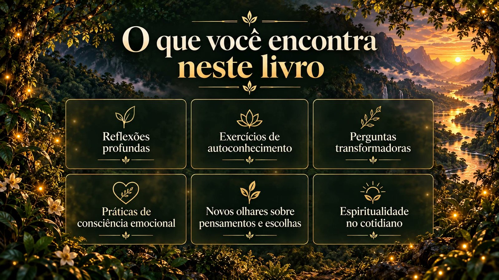 O que você encontra neste livro: Reflexões profundas, Exercícios de autoconhecimento, Perguntas transformadoras, Práticas de consciência emocional, Novos olhares sobre pensamentos e escolhas, Espiritualidade no cotidiano.